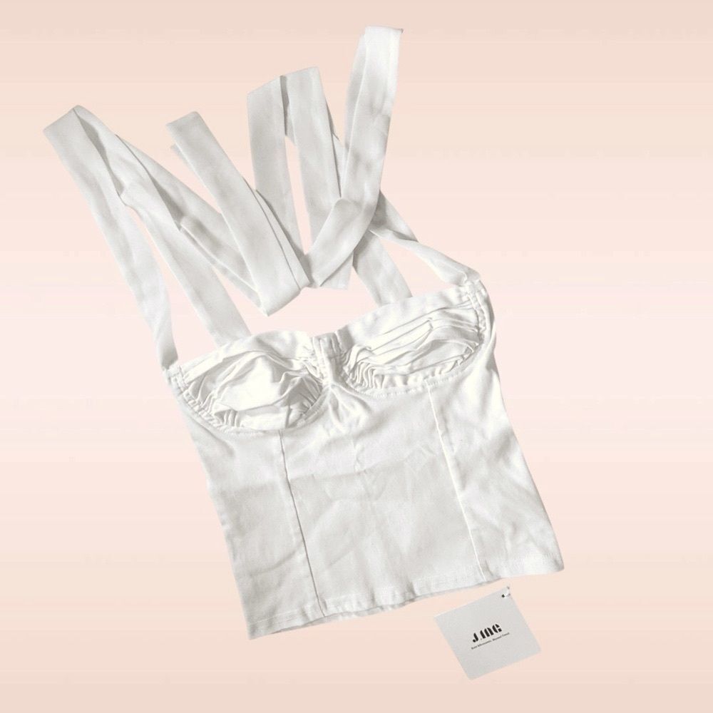 🔥 50% OFF | J.ING NWT Breezy Days White Tank Ruched Bust Corset Bustier Tie-Stra - Picture 6 of 10
